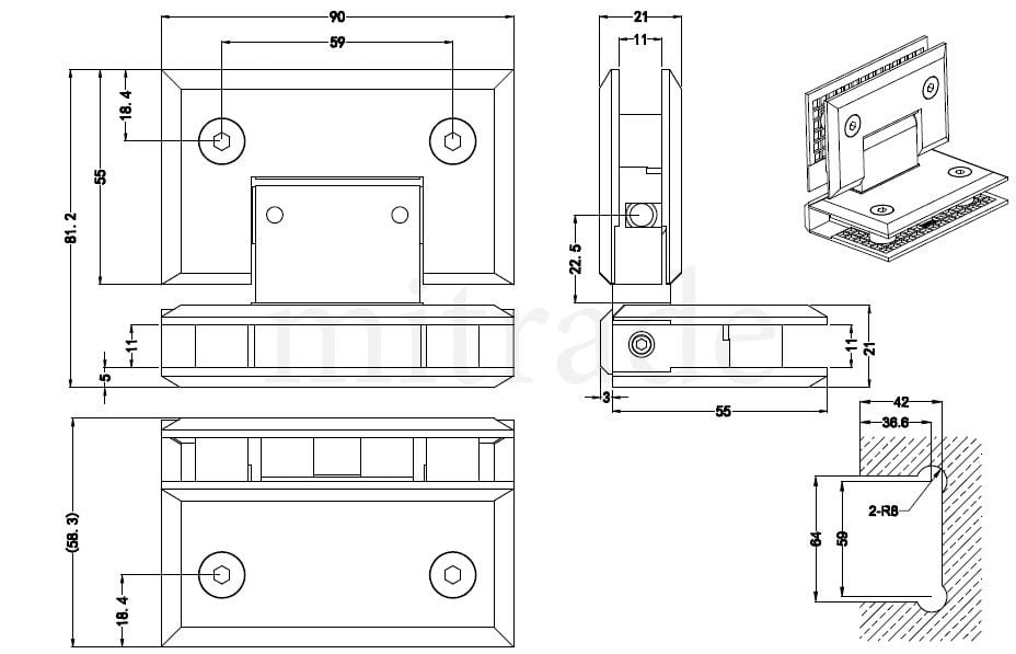 Петля 90 гр. стекло-стекло MT-315/B cp Петля 90 гр. стекло-стекло MT-315/B cp