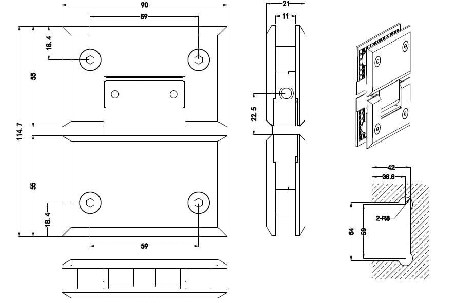 Петля 180 гр. стекло-стекло MT-313/B Петля 180 гр. стекло-стекло MT-313/B